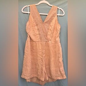 Peach Lace Detail Haltertop Romper